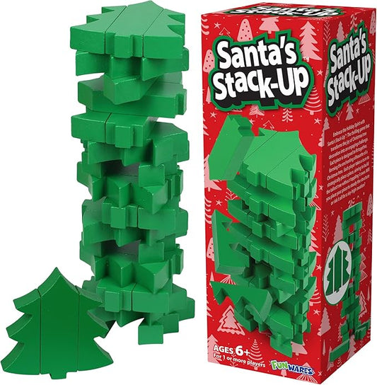 Funwares Wooden Blocks Stacking Game, Tumbling Tower and Balance Game, Family & Party Fun, Game for Kids and Adults, Ages 6+, Santa’s Christmas Tree Stack-Up, Christmas Tree Wood Blocks Stacking Game