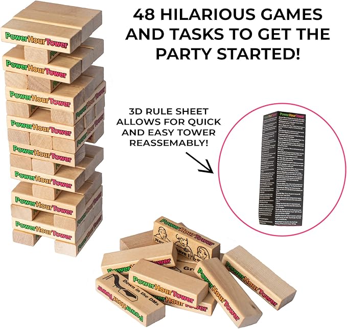 Party Game - Stacking Wooden Block for Adult Group Fun - Makes a Great Gift and Hilarious Activity