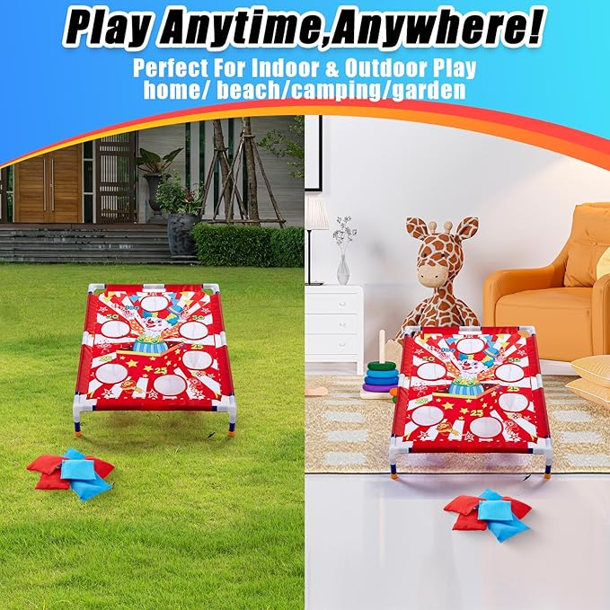 Clown Bean Bag Toss Games with 6 Bean Bags Portable PVC Framed Red and White Corn Hole Game Set for Carnival Halloween Cosplay Theme Outdoor Party Game(Clown)