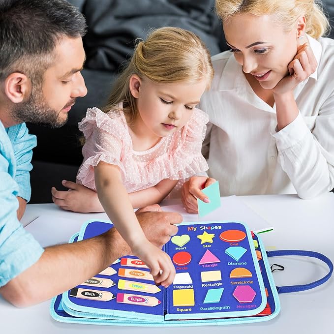 Montessori Toys for 3+ Year Olds, 9 in 1 Busy Board for Toddlers, Sensory Board Activities Learning Travel Toys for Plane Car, Birthday Gifts for Kids Boys Girls (Blue Planet)