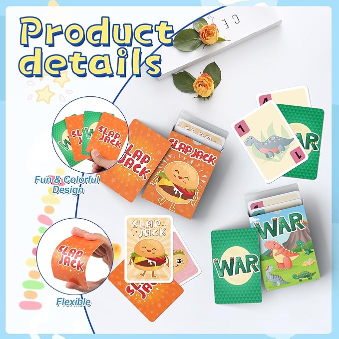 Card Game, Card Games for Kids Ages 4-8, Easy to Learn, Easter Basket Stuffers Gifts Ideal, Fun for Family Game Night Party Travel Preschool Classroom (Slap Jack & War)