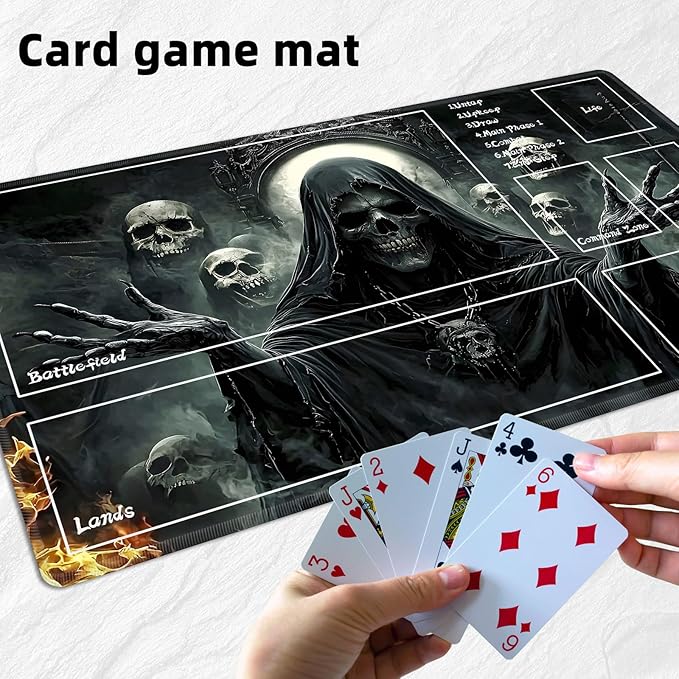 for MTG Playmat with Zones Storage Bag, for TCG Playmat and Playing Card Mat for Magic Board Games, Ghostly Faces Non-Slip Stitched Edges Game Mat, Rollable Foldable Card Playmats