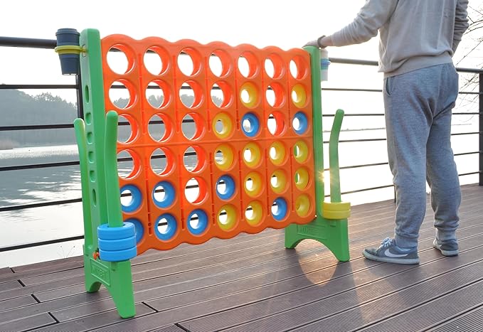 Jumbo 4 in a Row Game Set,4FT Giant Game Set with Carry Bag&44 Pieces Rings&Cup Holder,Indoor/Outdoor Yard Game for Kids & Adults-Fun Family&Party Game-Boosts Brain Power(Orange&Green)