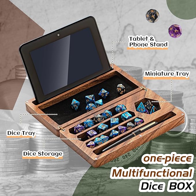 Walnut Dice Box 4.8 x 9 Inch Handmade Dice Tray for Rolling with Storage Phone Tablet Stand Magnetic Lock Secures Lid Portable Tray for Tabletop Rpg Board Games Gift(Walnut,Flip)