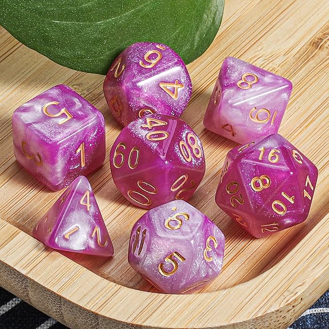 CiaraQ DND Polyhedral Dice Set with a Black Dice Bag for D&D RPG MTG Role Playing Table Games(Light Pink)