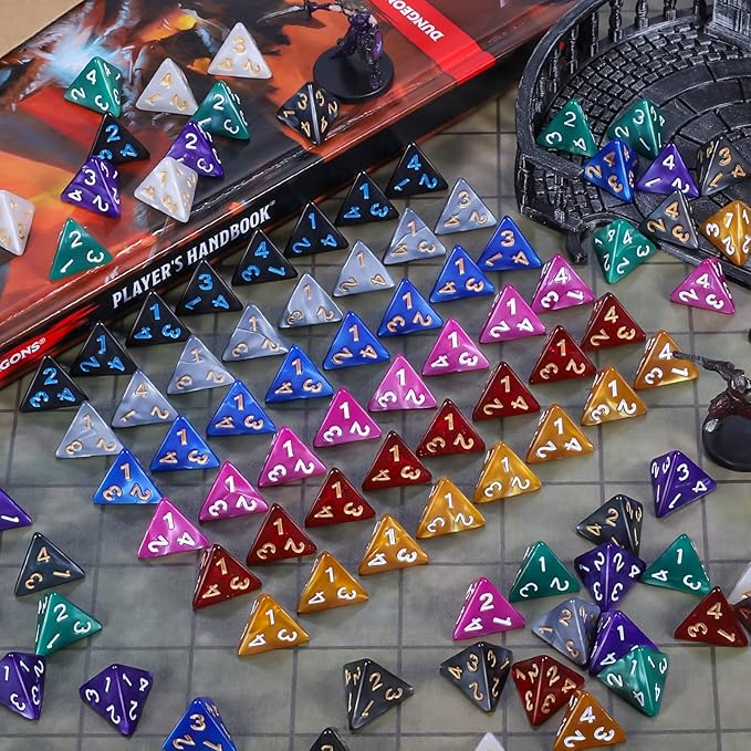 CiaraQ DND Polyhedral Dice (100pcs) with A Dice Bag Compatible with Dungeons and Dragons DND RPG MTG Role Playing Table Games (D4 dice, 10 colors-100 pcs)