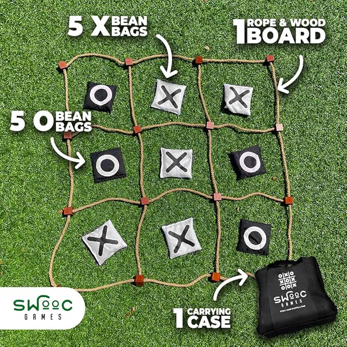 SWOOC Games - Giant Tic Tac Toe Game Outdoor (All Weather) | 3ft x 3ft | Instant Setup, No Assembly | Giant Outdoor Games for Adults and Family | Outside Toys | Large Lawn & Backyard Fun | Yard Game
