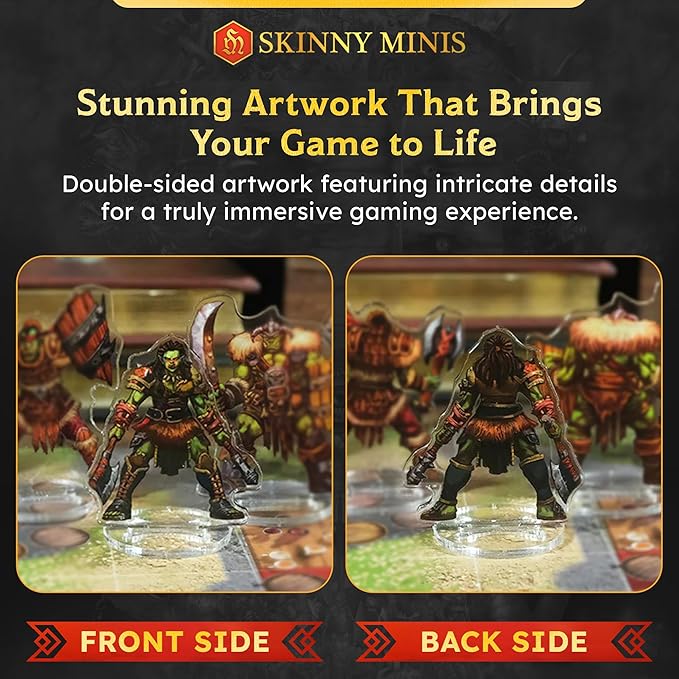 Compatible Miniatures for Dungeon Masters, Skinny Minis Orcs, DND 2D Miniatures, Double-Sided Durable Acrylic DND Minis D&D