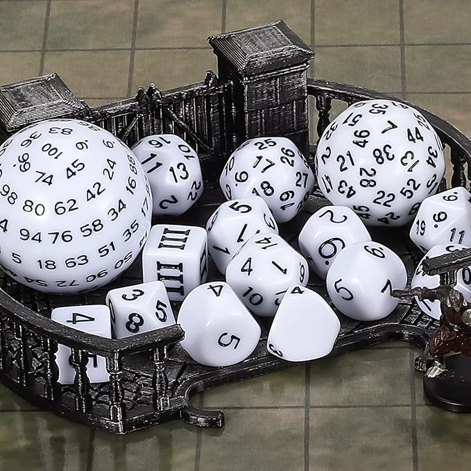 CiaraQ DND Polyhedral Dice Set (15pcs) D4-D100 Game Dice with Dice Bag for Dungeons and Dragons Role Playing Table Games (White & Black)