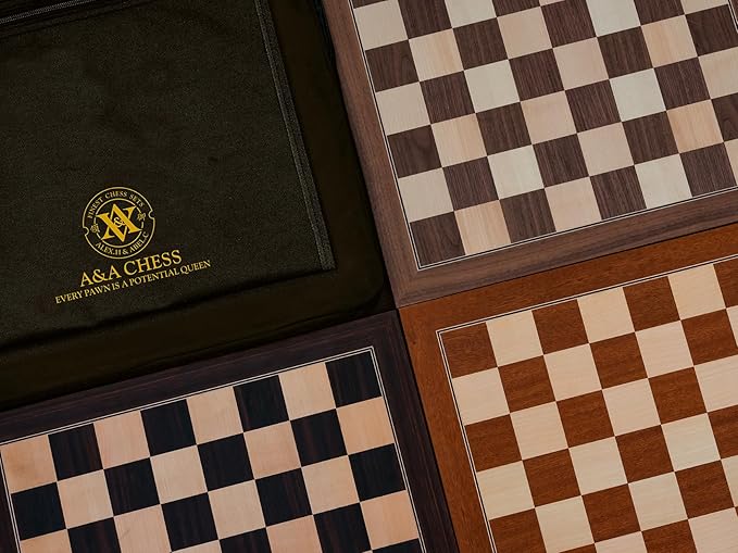 A&A 18.875" Professional Wooden Tournament Chess Board/Walnut & Maple Inlaid / 2.0" Squares w/o Notation