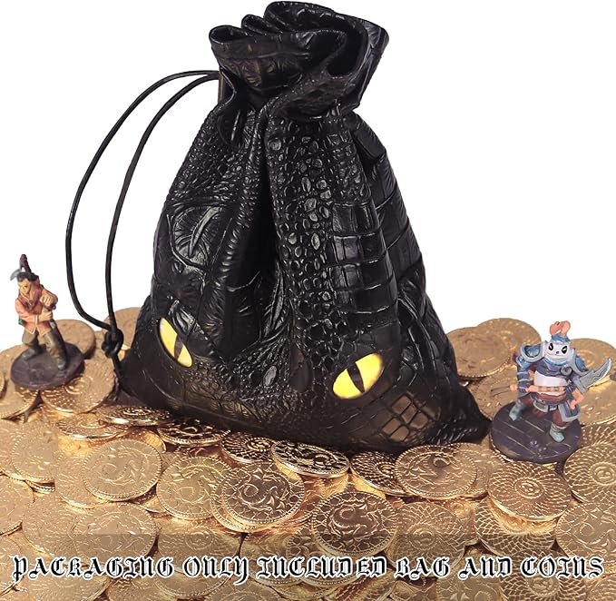 100 Metal Gloden Coins with Leather Bag, Fantasy DND Coins for Board Game Accessories, Actual Weight Gloen Game Token, DND Gift for DM, Treasure Hunt Coins, Medieval Cosplay Accessories