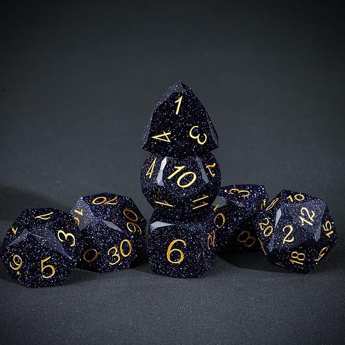 UDIXI 7PCS Gemstone DND Dice Set, Blue Sandstone D&D Multifaceted Diamond-Cut Polyhedral Dice Set with Gift Case for Dungeons and Dragons, RPG, and Tabletop Games