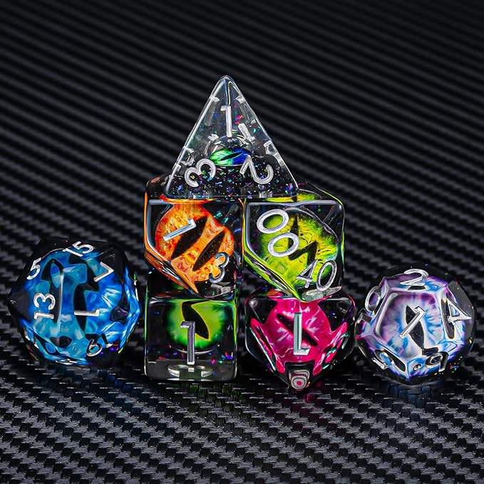 DND Resin Eyes Dice Set, Red D&D Polyhedral Dice for Dungeons and Dragons RPG, MTG Role Playing Games D and D Dice 7pc D20 D12 D10 D8 D6 D4