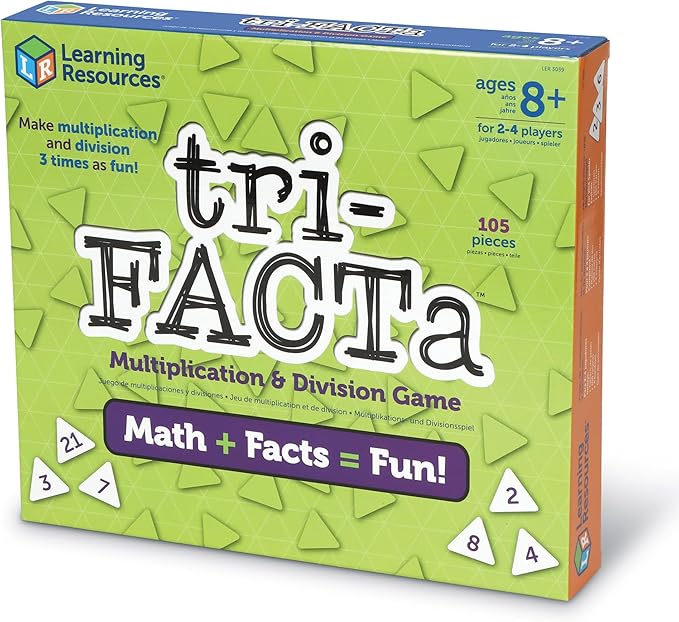 Learning Resources tri-FACTa Multiplication & Division Game, Homeschool, Math Game, 2-4 Players, 104 Piece Set, Ages 8+