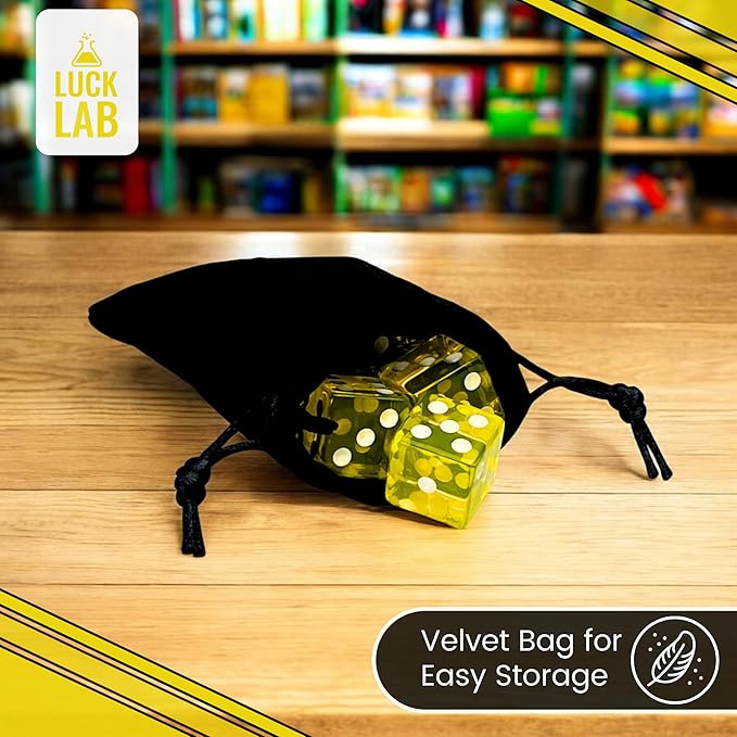 Luck Lab 10 Piece 19 mm Dice Pack - Acrylic and Translucent D6 Dice, Square w/Rounded Edge for Casino, Craps, RPG MTG DND Dice Table Games and Board Games (Yellow)