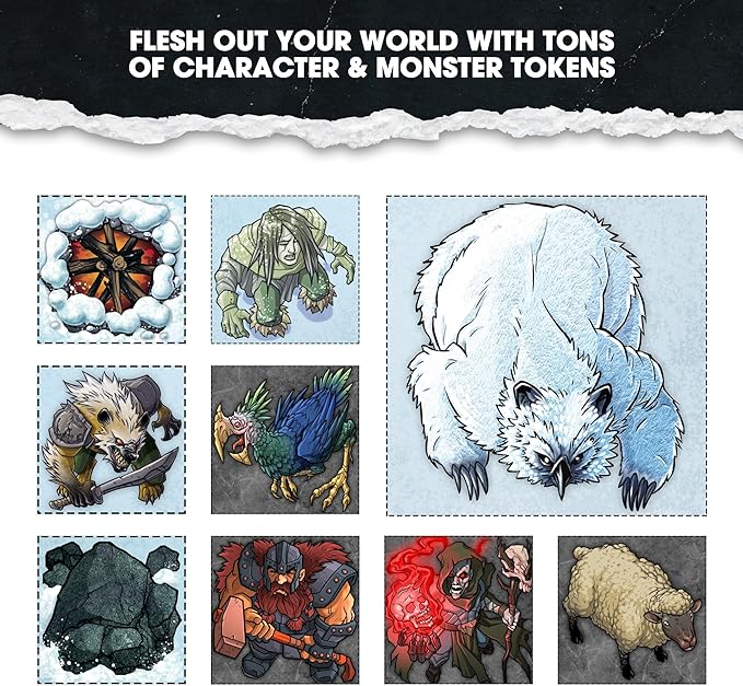 DUNGEON CRAFT Volume 2 Game, Hundreds of Terrain Pieces, Cut Place Play, Build Interactive Maps, Double-Sided & Water-Resistant, Portable 1 Inch Grid Overlay, Works with Wet Dry Erasers