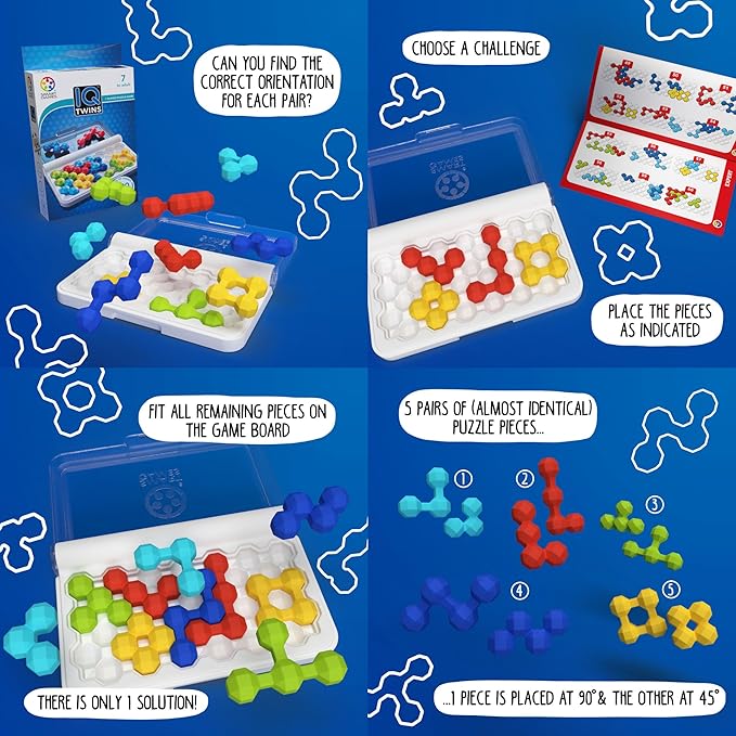 SmartGames IQ Twins Travel Game with 120 Challenges for Ages 7 - Adult