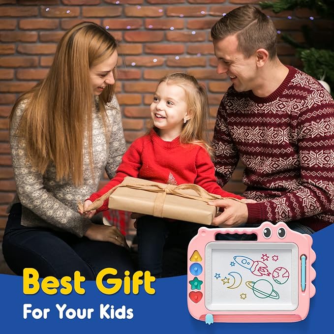 SGILE Toys for Kids, Magnetic Drawing Board for Early Learning, Color Erasable Doodle Writing Pad Gift for Baby Girls Boys, Painting Sketch Pad with Four Stamps for 3 4 5 Year Old Toddlers, Pink