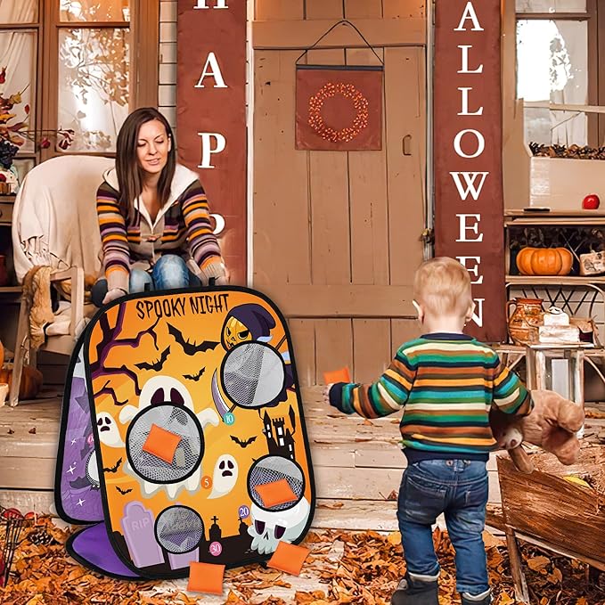 Halloween Games for Kids Party, Spooky Grim Reaper Bean Bag Toss Games Halloween Party Games Favors Carnival Games for Kids School Classroom Fall Festival Games Outdoor Indoor Trunk or Treat Gifts (1)