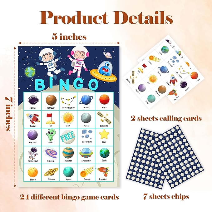 Space Games Bingo Cards, Cosmic Theme Game for Family Friends Large Multiplayer Group Activities, Party Birthday Favors Gifts -01, Blue