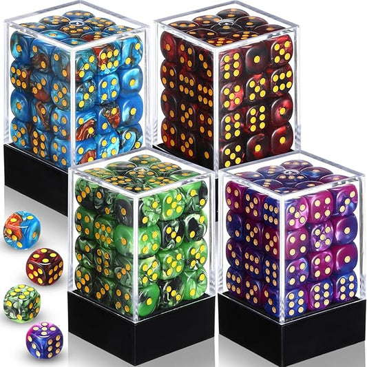 144 Pieces 12mm 6 Sided Mini Dice Set for School Classroom Table Games Marble Two Colors D6 Game Standard Dice with Portable Plastic Box for Bunco or Teaching Math Learning (Retro Color)