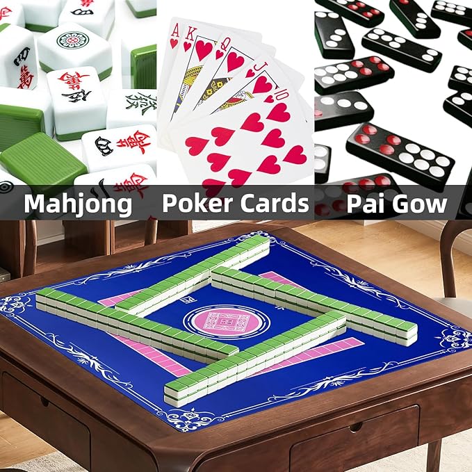 Mahjong Mat (31.4"x31.4"), 3mm Thick Noise Reducing Mahjong Table Mat, Waterproof Surface Mahjong Mat with Drawstring Storage Pouch for 32 Inch+ Mahjong Tables Games (Blue)