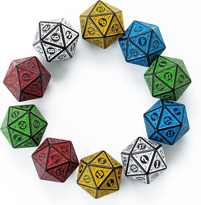 SmartDealsPro 10-Pack Retro 26mm Large 20 Sided Dice D20 Polyhedral Dice for DND RPG MTG Table Game(Mix Retro Color)