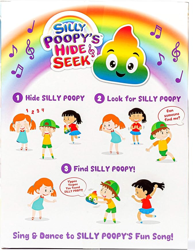 Silly Poopy's Hide & Seek by Relatable, The Talking, Singing, Rainbow Hide & Seek Toy, Fun Learning Toys for Toddlers, Interactive Toddler Toys, Hide and Seek Games, Includes 1 Toy & 2 AA Batteries