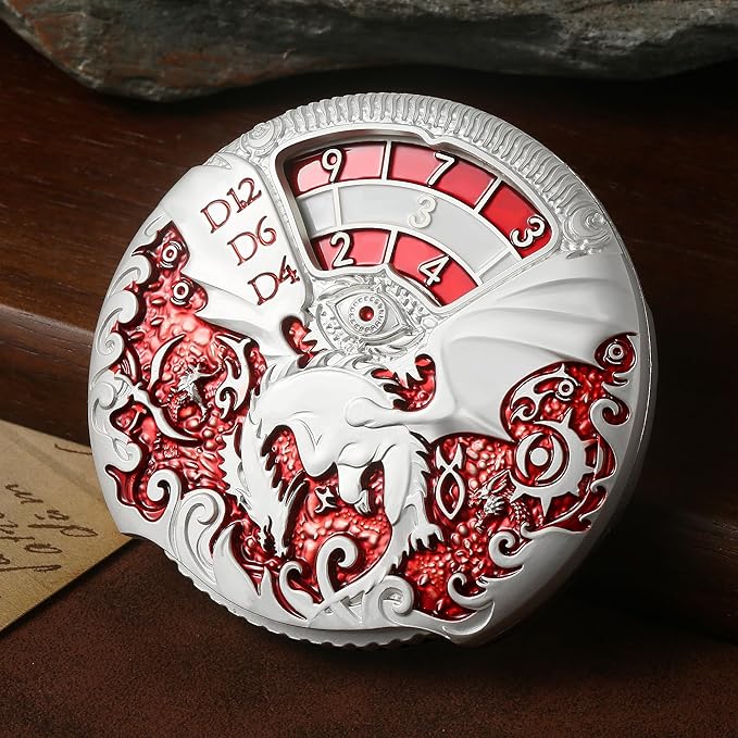 DND Spinner Metal Dice Set DNDND 7-in-1 Spinner D&D Dice Set with Luxurious Gift Box for Dungeons and Dragon and Tabletop Game (Silver with Red)