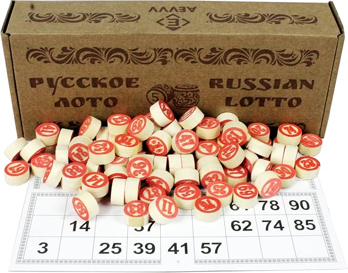 Russian Loto Family Board Games - Russian Bingo Game for Adults - Tombola Game - Russian Lotto Game with Wooden Barrels and Bingo Cards - Table Games