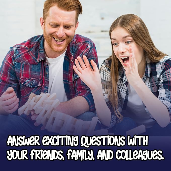 Ice Breaker Tower Questions Tumbling Tower Game - For Everyone - 54 Fun Conversation Starters - Great Family Games For Kids And Adults - Coworkers, Friends, Date Night & Relationship Game Night Fun