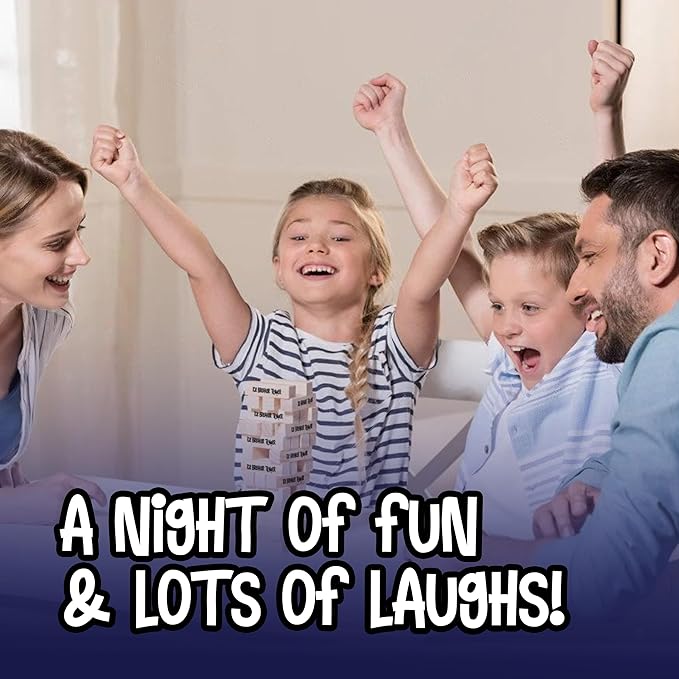 Ice Breaker Tower Questions Tumbling Tower Game - For Everyone - 54 Fun Conversation Starters - Great Family Games For Kids And Adults - Coworkers, Friends, Date Night & Relationship Game Night Fun