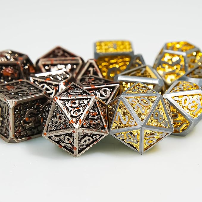 Metal DND Dice Set,Colorful Dragon Scales DND Dice 7-Pcs Metal Polyhedral Dice Set for Dungeons and Dragons RPG MTG Table Games(Silver-Gold)