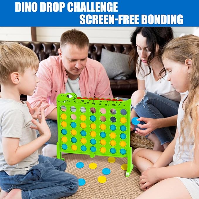 Aywewii 4 in a Row Dinosaur Connect Game with 14.5 x 14 inches Grid, Strategy Board Games for Kids | Travel Games for Boys and Girls | 4-to-Score Table Game Gifts for Ages 6+
