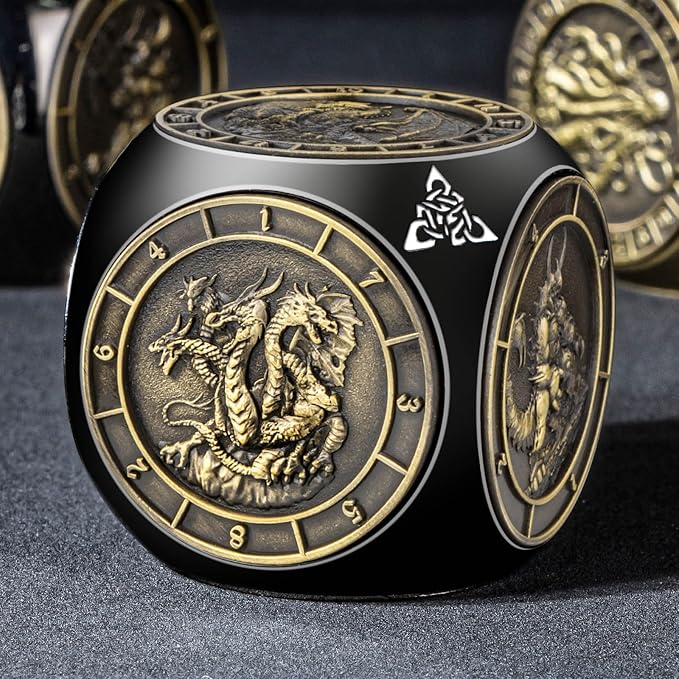 7 in 1 Spinner DND Dice Set, Metal D and D Dragon Dice with Gift Box, Role Playing Dice, Black Bronze
