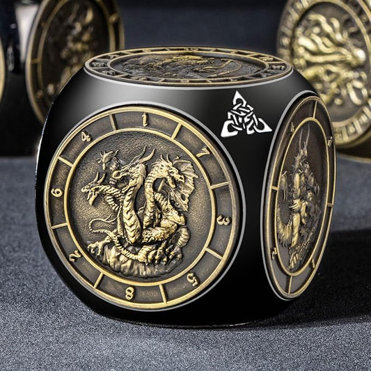 7 in 1 Spinner DND Dice Set, Metal D and D Dragon Dice with Gift Box, Role Playing Dice, Black Bronze