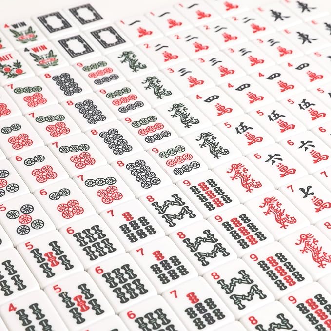 American Mahjong Game Set - Blue Soft Bag 166 Premium Tiles with 4 All-in-One Rack/Pushers,100 Chips, 1 Wind Indicator, English Manual. Easy Carry Full Size Complete MahJongg Set (Stripes)
