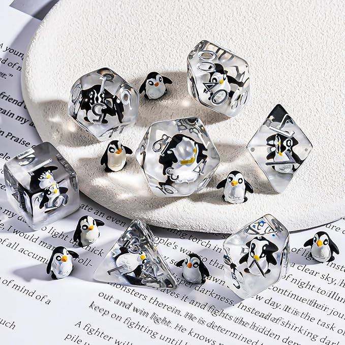 Penguin DND Resin Dice Set, Polyhedral D&D Dice Penguin Dice D and D for Dungeons and Dragons MTG RPG Board Games