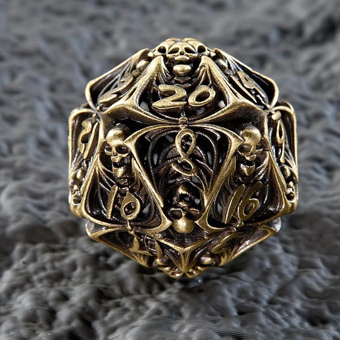 Hollow Skull Metal Dice Unique Polyhedral Dice Set for Dungeons and Dragons D&D TRPG MTG Pathfinder Table Board Roll Playing Games Gift Accessories (Brass)