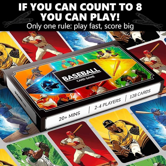 QUOKKA Baseball Fast-Paced Card Game for Kids & Adults – 128 Cards & Easy Rules – Quick & Fun Matching Game – 2-8 Players – Ages 8+ – Perfect for Family Games Night, Travel and Parties