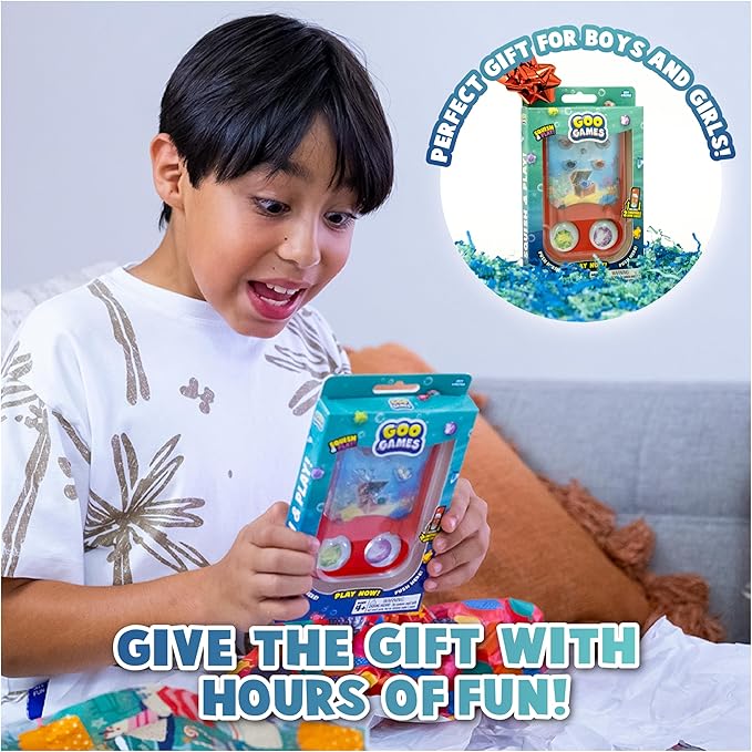 GooGames, Hand-Held Water Games with Floating Treasures, Sensory Fidget Game Adventures, Non-Toxic, No-Mess, Mesmerizing Glitter Fun, 3 Game Cards Included, Refillable, Perfect Travel Toy! (Gems)