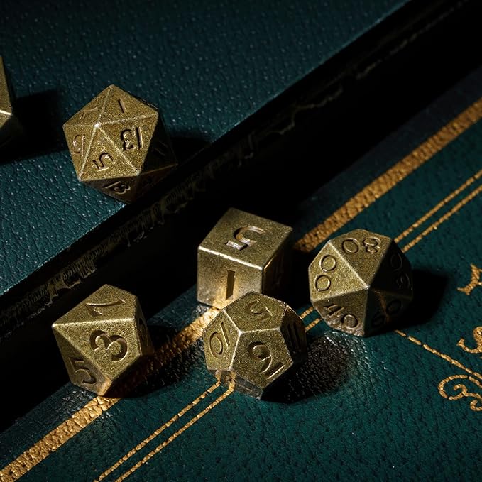 UDIXI 12mm Mini DND Dice Metal Dice Set D&D, 7-Die Polyhedral Dice Set for Dungeons and Dragons Role Playing Game (Bronze)