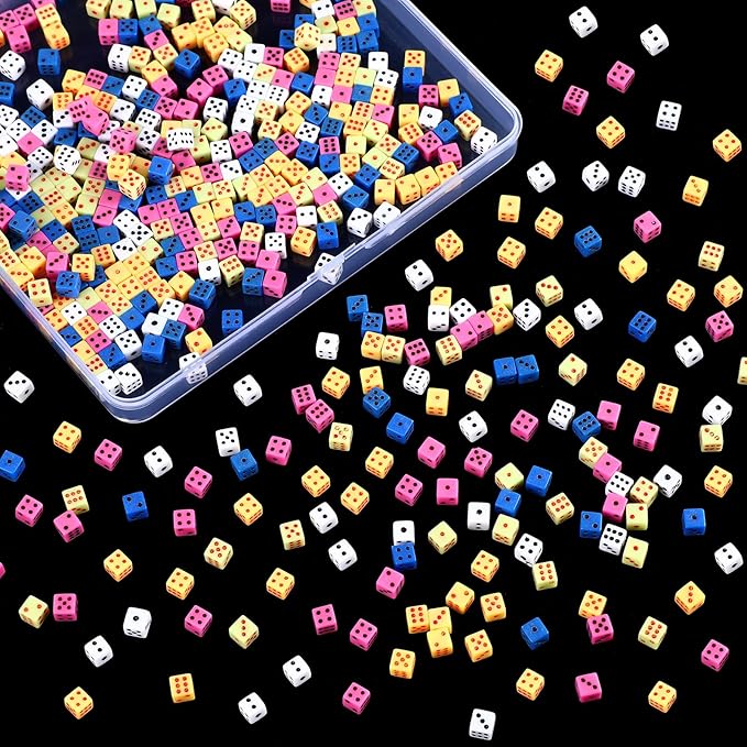 Poen 500 Pieces Mini Dice with Portable Plastic Box Casino Game 6 Sided Small Dice, 5mm Bulk Tiny Colored for Casino Night Parties Board Games Early Elementary Math Learning