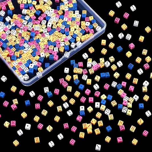 Poen 500 Pieces Mini Dice with Portable Plastic Box Casino Game 6 Sided Small Dice, 5mm Bulk Tiny Colored for Casino Night Parties Board Games Early Elementary Math Learning