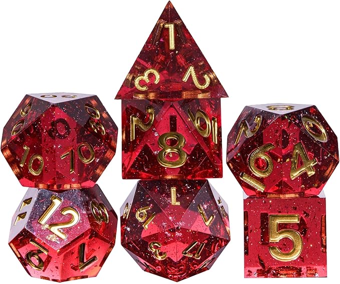 7PCS DND Dice Set,Transparent Deep Red with Gold Foil D&D Dice for Dungeons and Dragons TTRPG Games Roleplaying Games Pathfinder,with Gift Box.