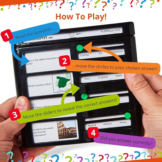 Quiz Device Game - Geography Trivia Quiz Game - 25 Cards - 200 Questions - Educational & Fun - Ideal Travel Games for Kids - Family Quiz Games - Portable Pack - Age 6+