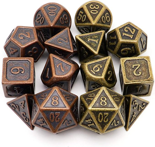 Haxtec Ancient Copper Metal DND Dice Set D&D Dungeons and Dragons Gifts TTRPG Games (2 Pack-Antique Copper+Antique Bronze)