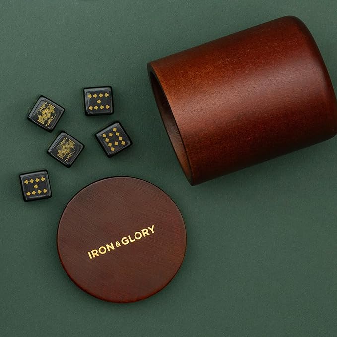 Iron & Glory 5 Dice Set With Dice Cup Dice Cup With Lid Wooden Dice Storage Dice Games Board Game Accessories Table Games & Coffee Table Decor 5 Dice & Shaker Cup Dice And Cup Set