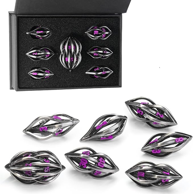 DND Dice Set for Dungeons and Dragons, Metal D&D Dice 7PS/Set, ZHOORQI Polyhedral Dices Set for Role Playing Game Gifts(Arcanum-Purple)