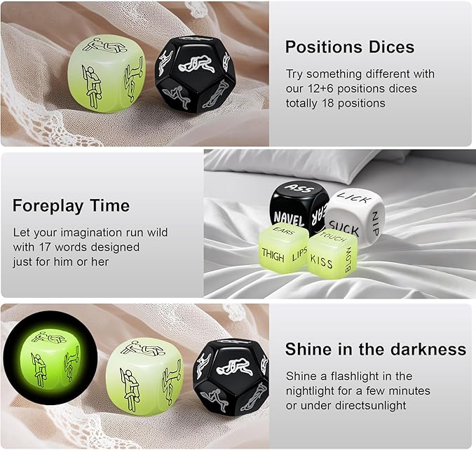 Positions Sex Game Sex Dice，Couple Toys for Couples Romantic Naughty Set Date Night Glow in The Dark Positon Dice for Anniversary Wedding Gift（6pc）